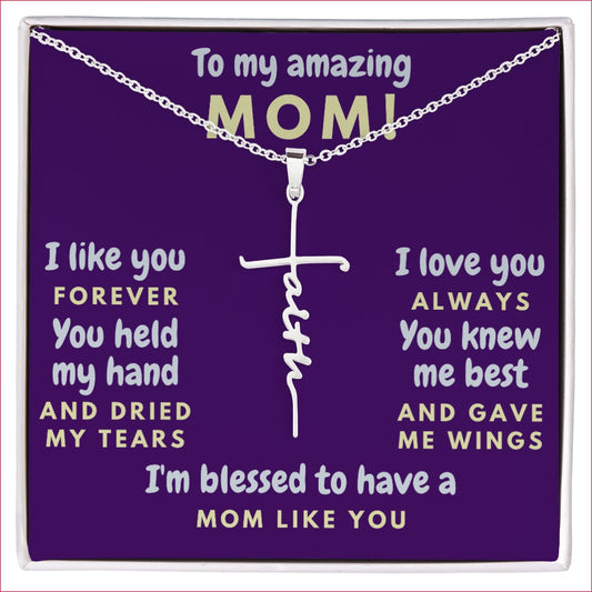 To My Amazing Mom, I'm Blessed - Faith Cross white gold Necklace gift boxed 