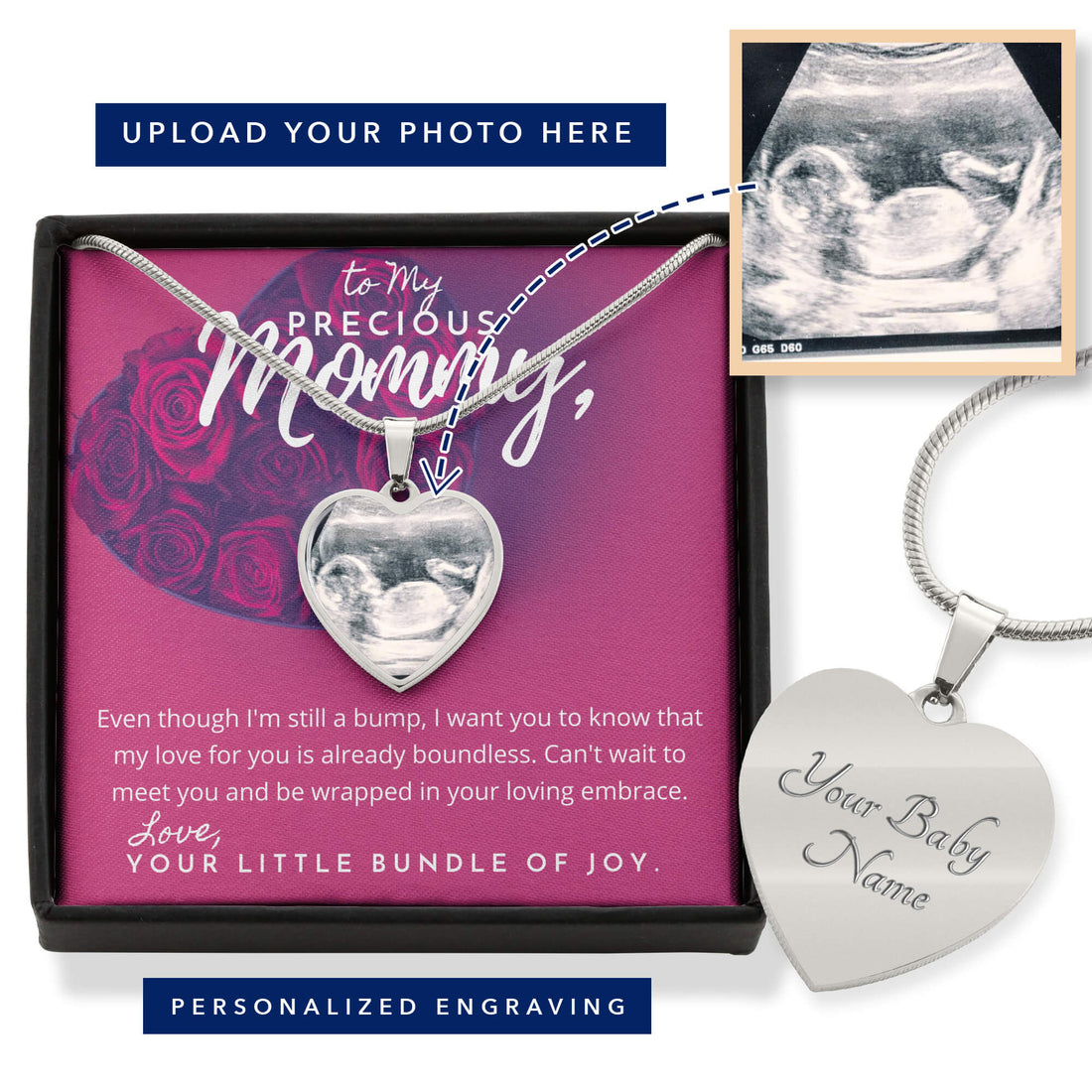 to my precious mommy photo charm necklace with message from your little bundle of joy