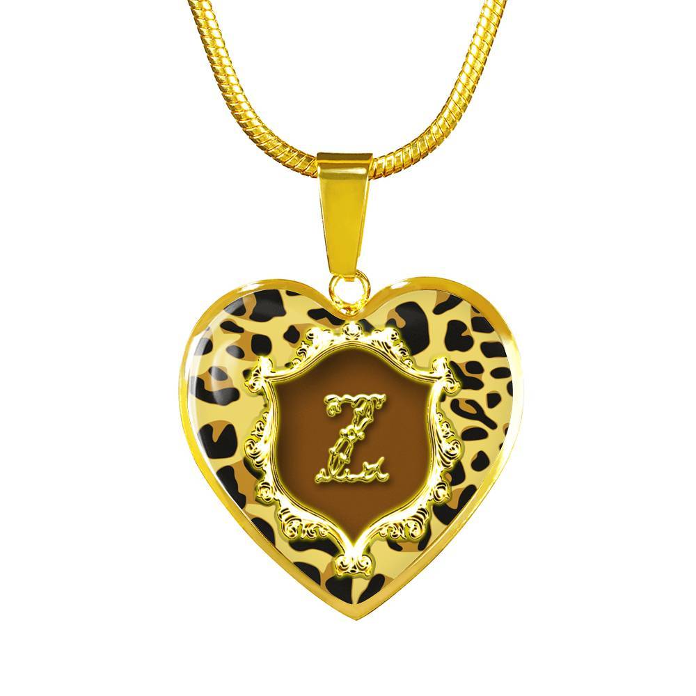 Z Initial Monogram Alphabet 18K Gold Finish Heart Pendant and Necklace