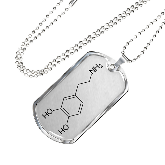 Dopamine DOSe of WellBeing - Molecule Chemical Diagram Stainless Steel Dog Tag Pendant