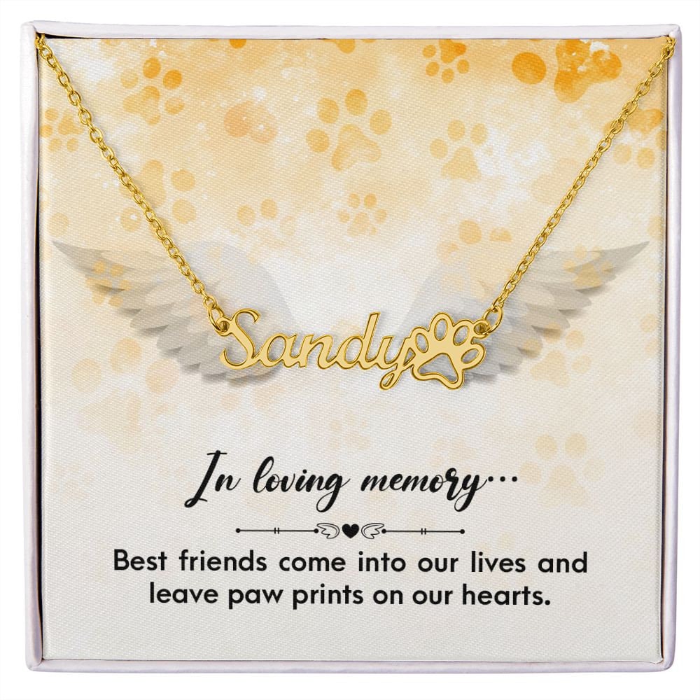 Paw Print Name Pendant Memorial Necklace Gift Boxed Best Friend Memorial