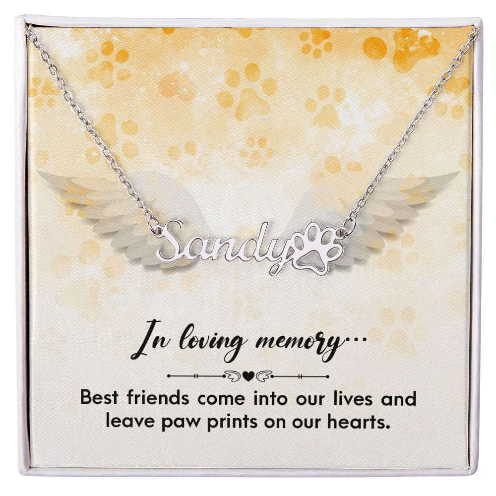 Paw Print Name Pendant Name Memorial PawPrint Necklace Gift Boxed Best Friend Memorial