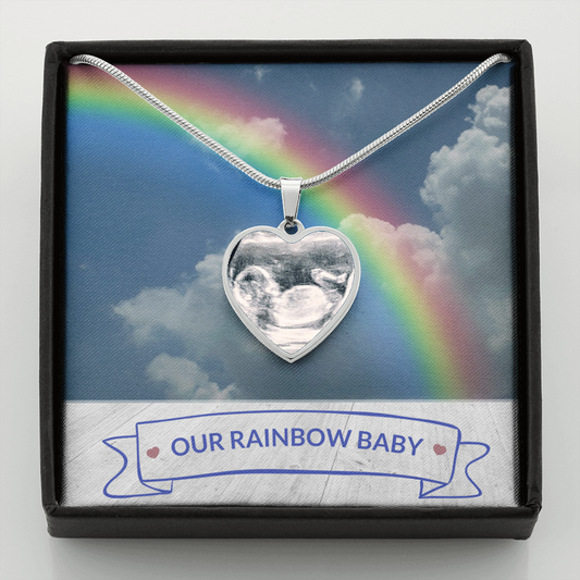 Our Rainbow Baby Photo Charm Heart Pendant Necklace - Custom Made with your photo