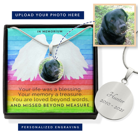 In Memorium Rainbow Your Life Was A Blessing Round Photo Charm Necklace