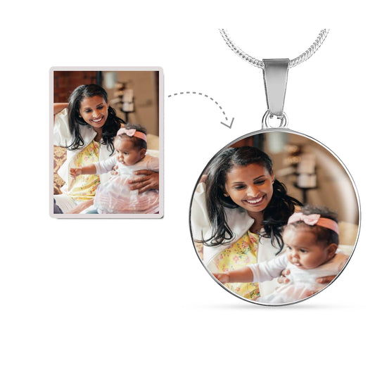 Create Your Own Photo Necklace with Stainless Steel Round Pendant and snake limk chain