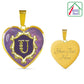 Custom Engraved U Initial Monogram Alphabet 18K Gold Finish Heart Pendant Wire Frame Bangle