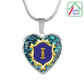 Valentines I Monogram Heart Pendant necklace initial shield with turquiose stone-like background