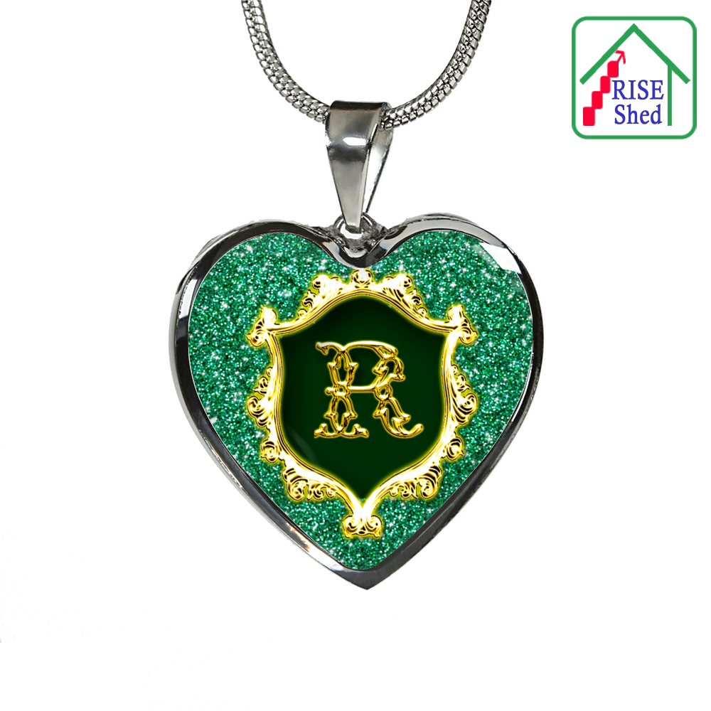 Close up of R Monogram Heart Pendant from Alphabet Initial Necklace