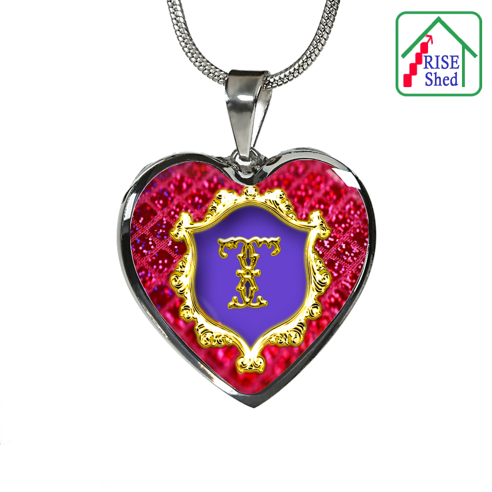 T Monogram Heart Pendant Necklace Close up - Alphabet Letters