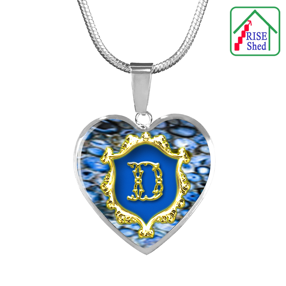 Valentines D Initial Monogram Heart Pendant and Necklace