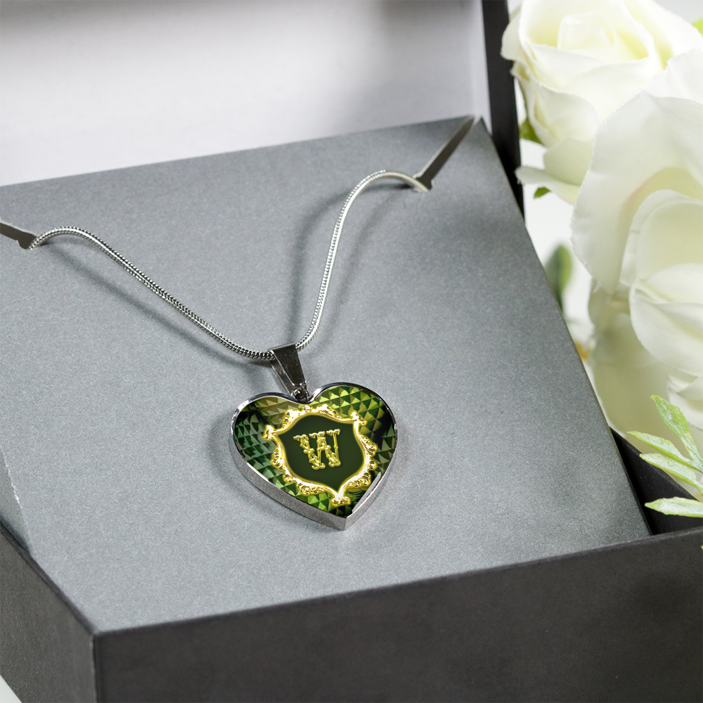 Valentines W Initial Monogram Heart Pendant Necklace Giftboxed