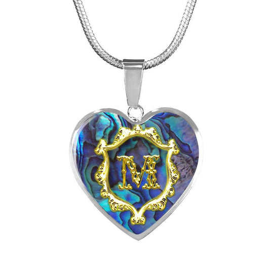 M Initial Monogram Alphabet Heart Pendant and Necklace