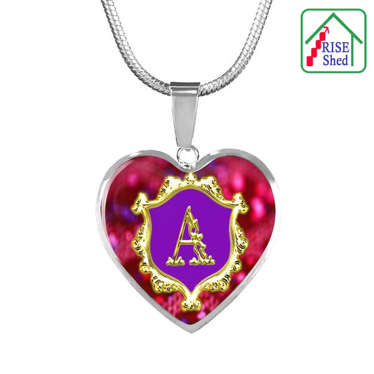 A Initial Monogram Alphabet Stainless Steel Heart Pendant and Necklace