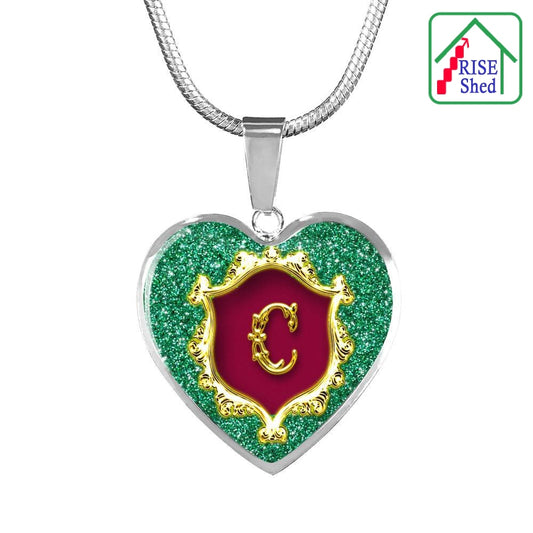 C Initial Monogram Alphabet Heart Pendant and Necklace