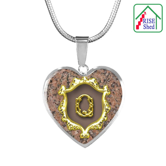 Q Initial Monogram Alphabet Heart Pendant and Necklace