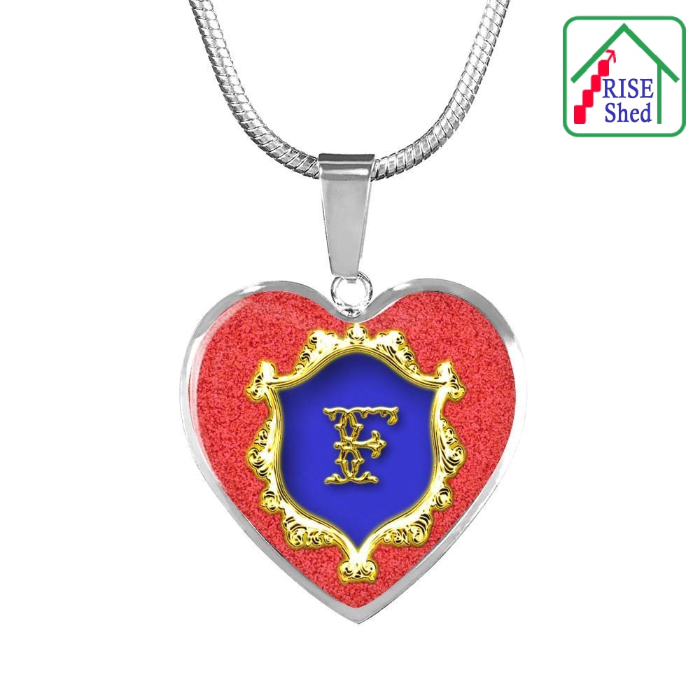 F Initial Monogram Alphabet Heart Pendant and Necklace