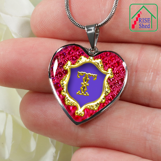 Alphabet Initial T Monogram Heart Pendant and Necklace in hand