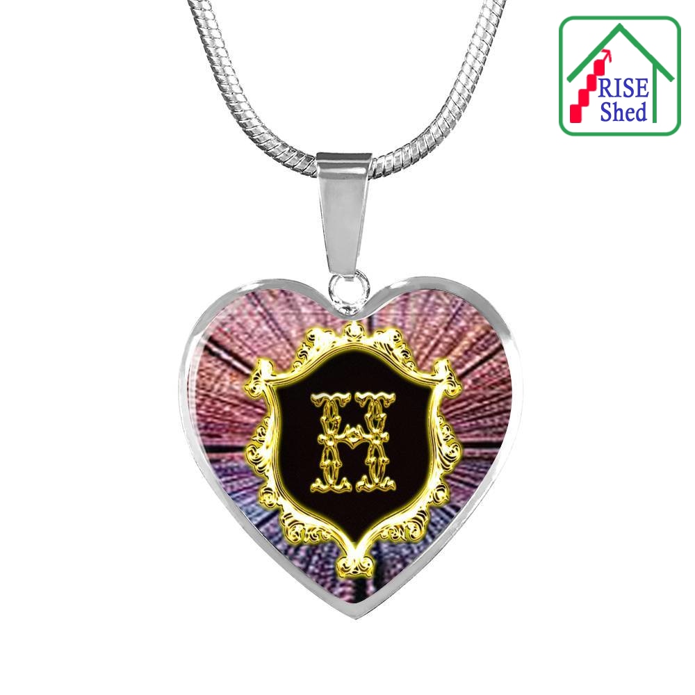 H Initial Monogram Alphabet Heart Pendant and Necklace