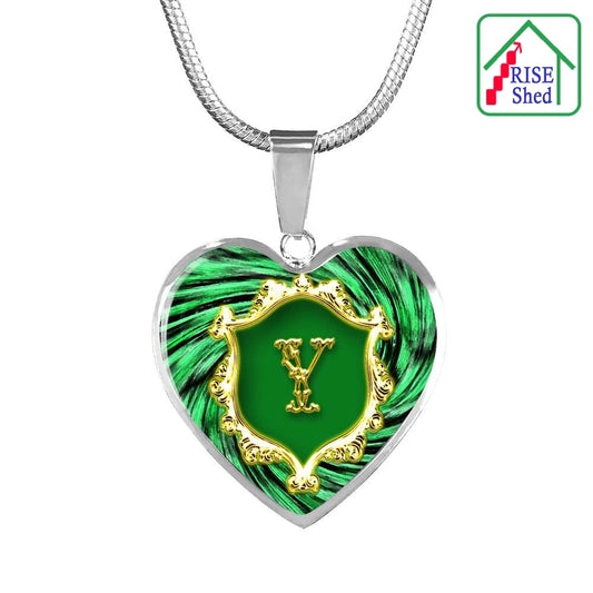 Y Initial Monogram Alphabet Heart Pendant and Necklace