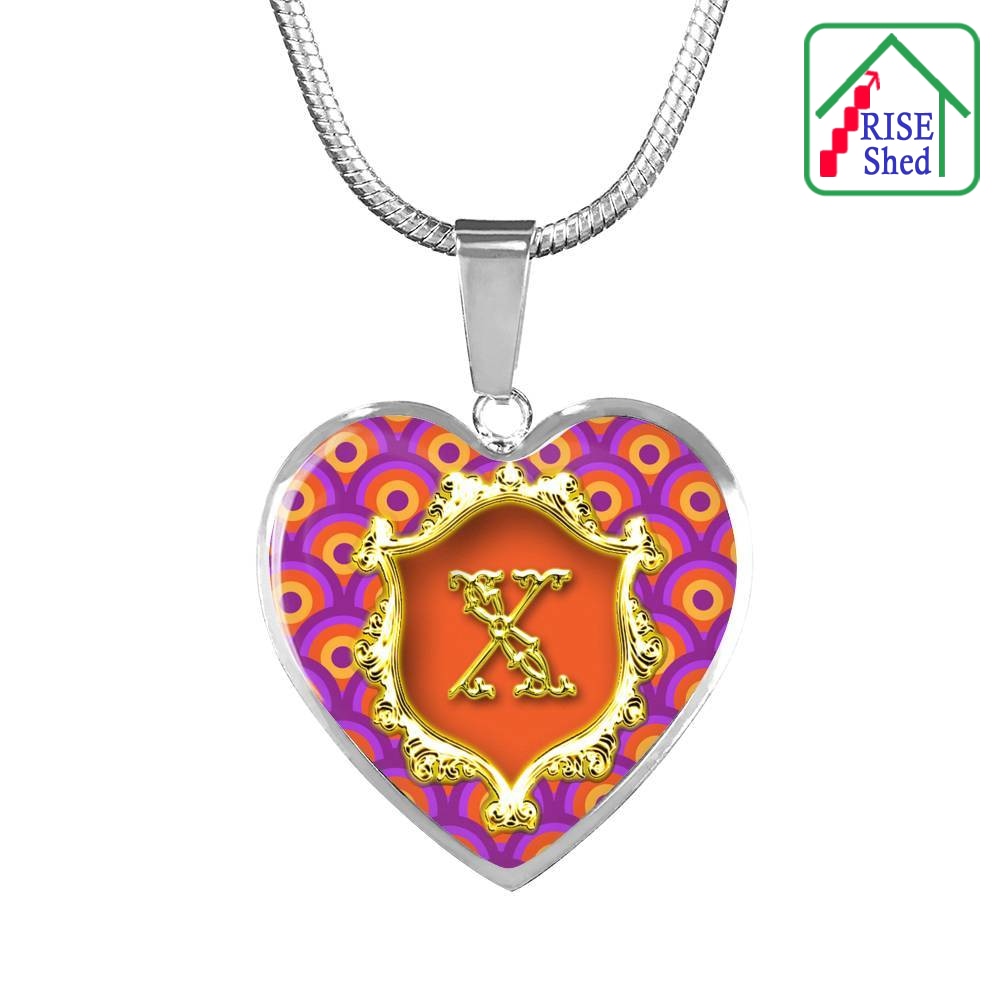 X Initial Monogram Alphabet Heart Pendant and Necklace