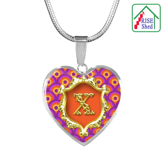 X Initial Monogram Alphabet Heart Pendant and Necklace