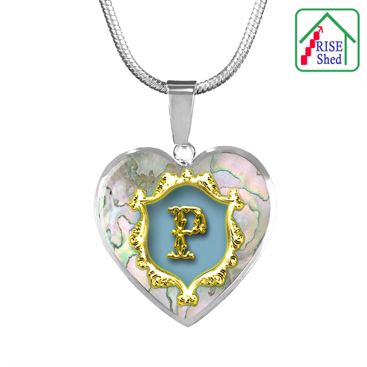Valentines P Initial Monogram Heart Pendant Surgical Stainless Steel Necklace