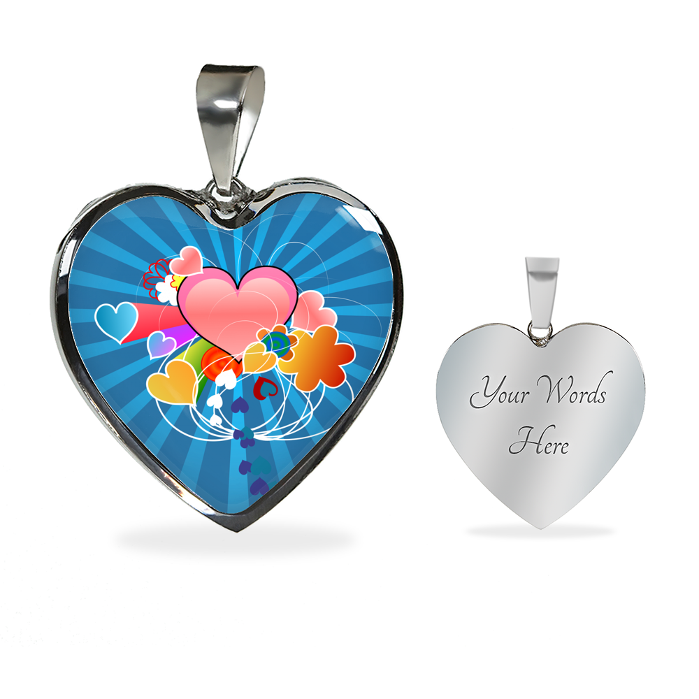 Heart Rays Of Love Charm Pendant Necklace Engraved back Side of Charm