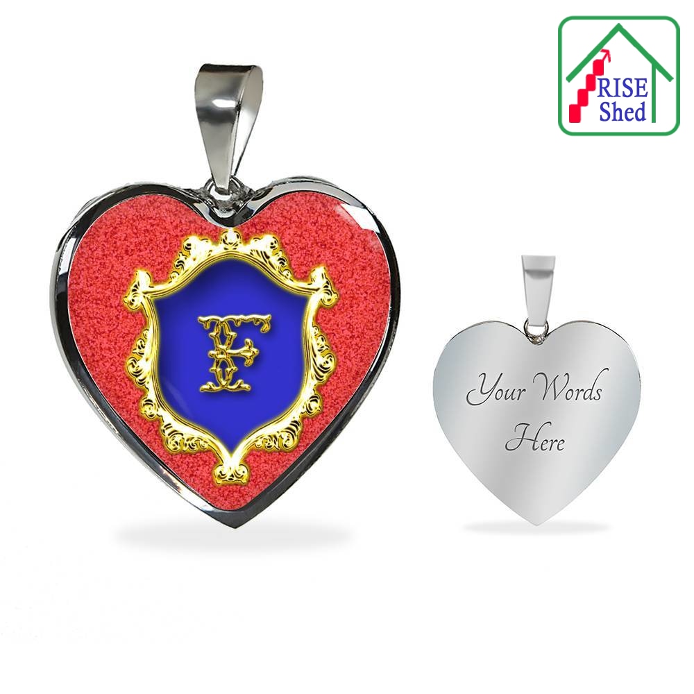 Custom Engraved F Initial Monogram Alphabet Heart Pendant and Necklace