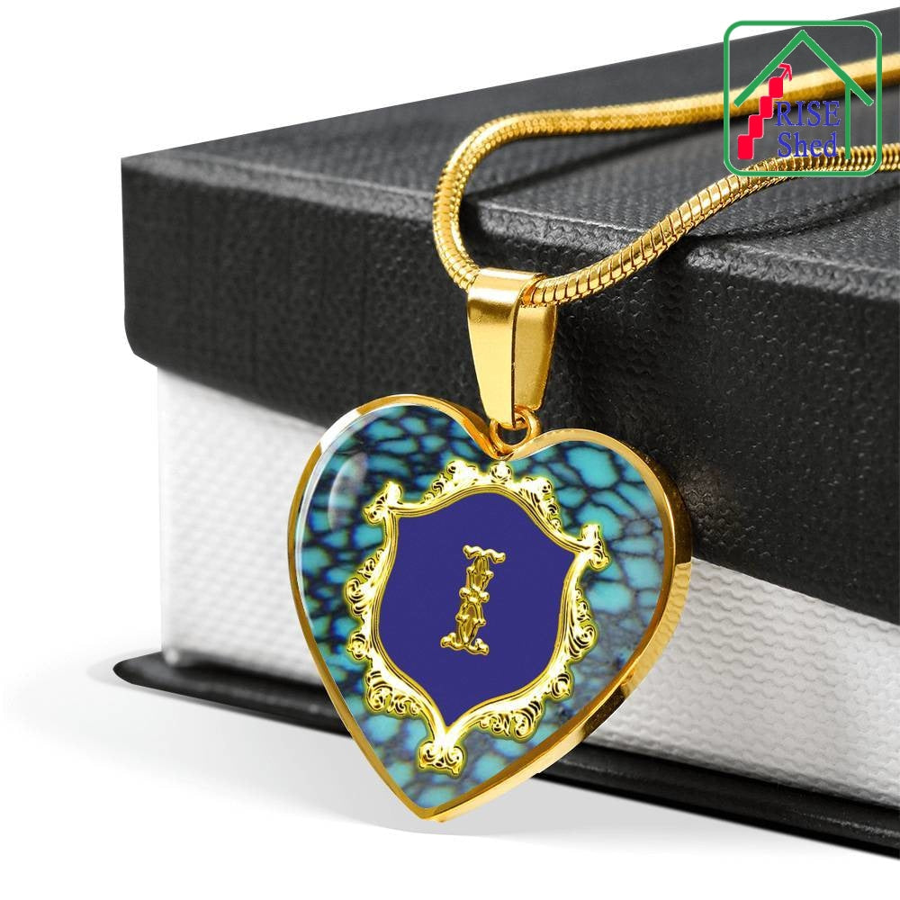 Valentines Initial I Monogram 18K Gold Finish Heart Pendant Necklace keepsake presented on giftbox