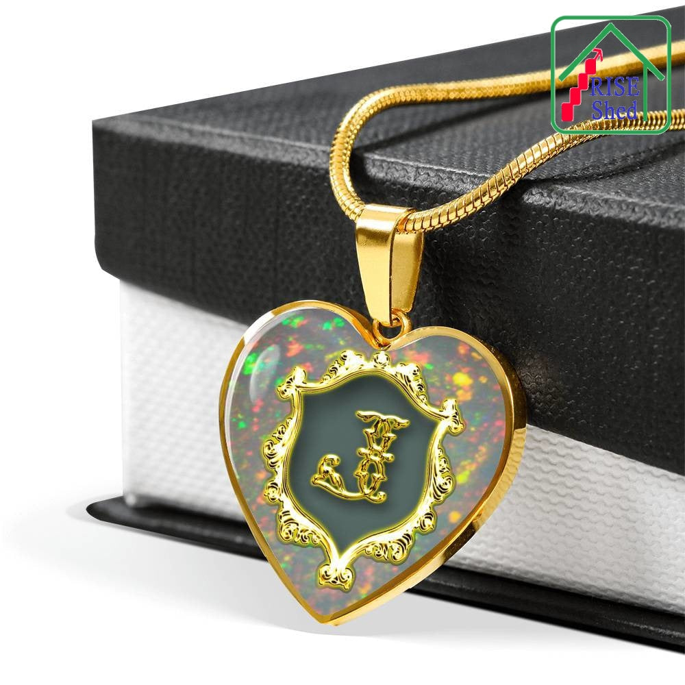 J Initial Monogram Alphabet Heart Pendant And Necklace Luxury (Gold) / No Jewelry