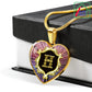 18K Gold Finish H Initial Monogram Alphabet Heart Pendant and Necklace draped over giftbox