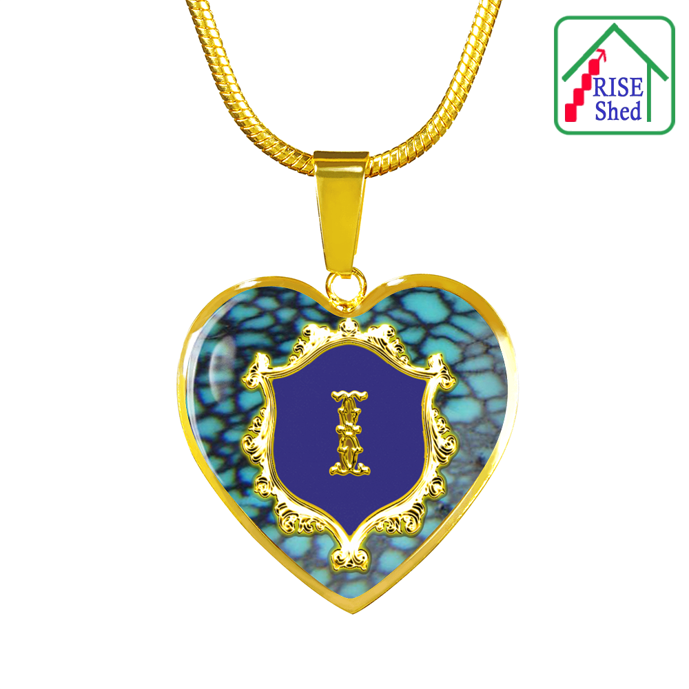 18K gold finish Valentines I Initial Monogram Heart Pendant Necklace
