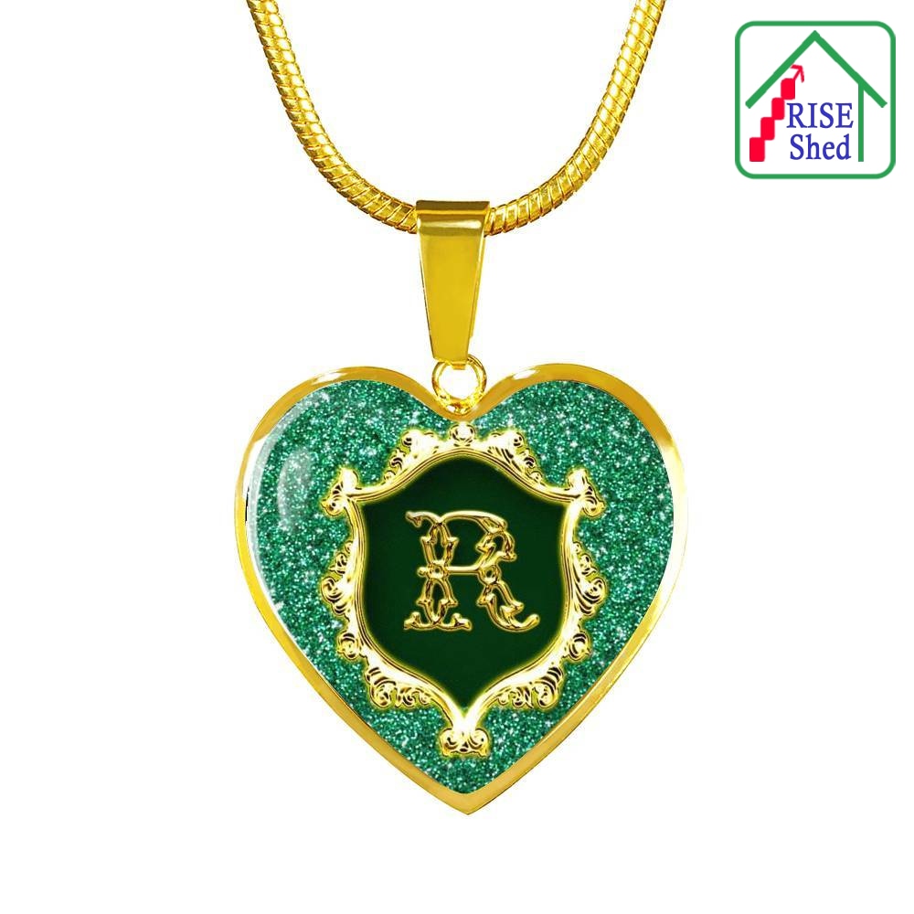 R Monogram Heart Alphabet Initial 18K Gold Finish Pendant and Necklace