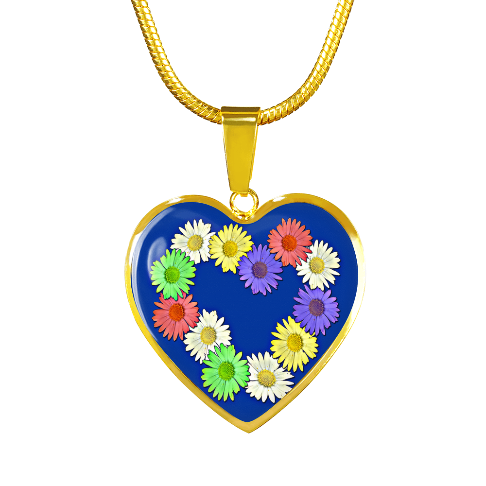 Daisy Chain Heart Pendant Necklace with 18K Gold Finish