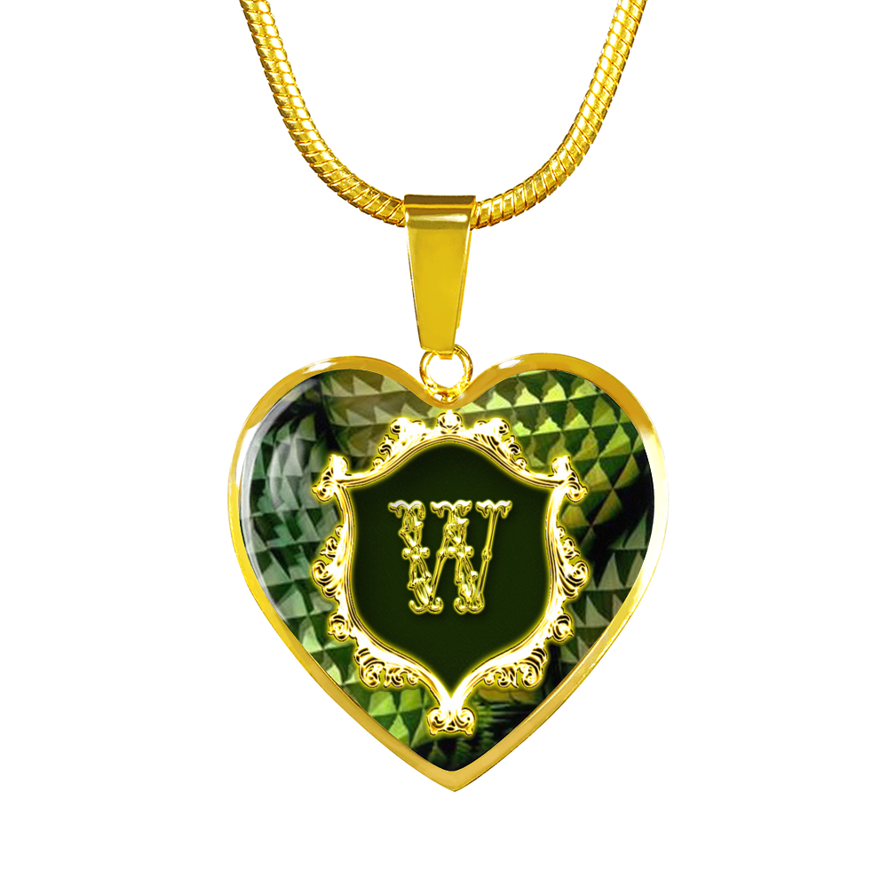 Valentines W Initial Monogram Heart 18K Gold Finish Pendant Necklace