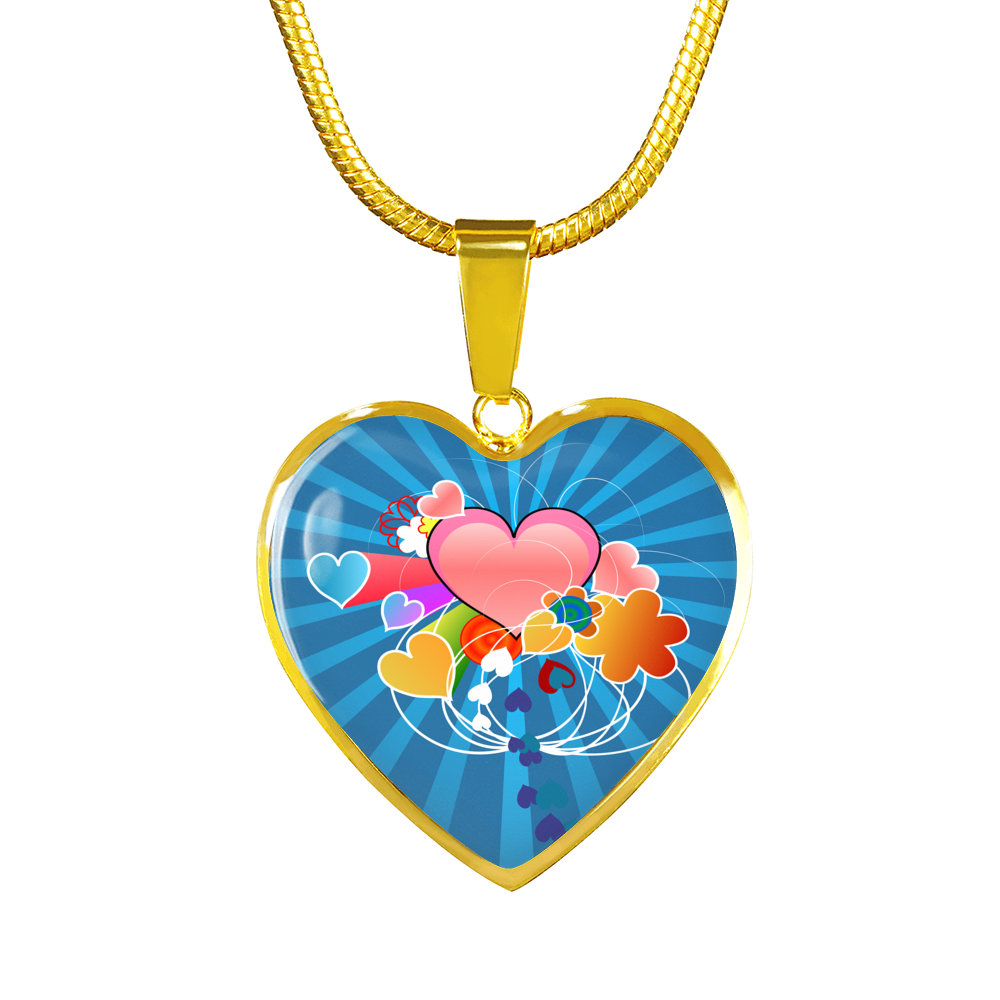 Heart Rays Of Love Charm Pendant Necklace 18K Gold Finish