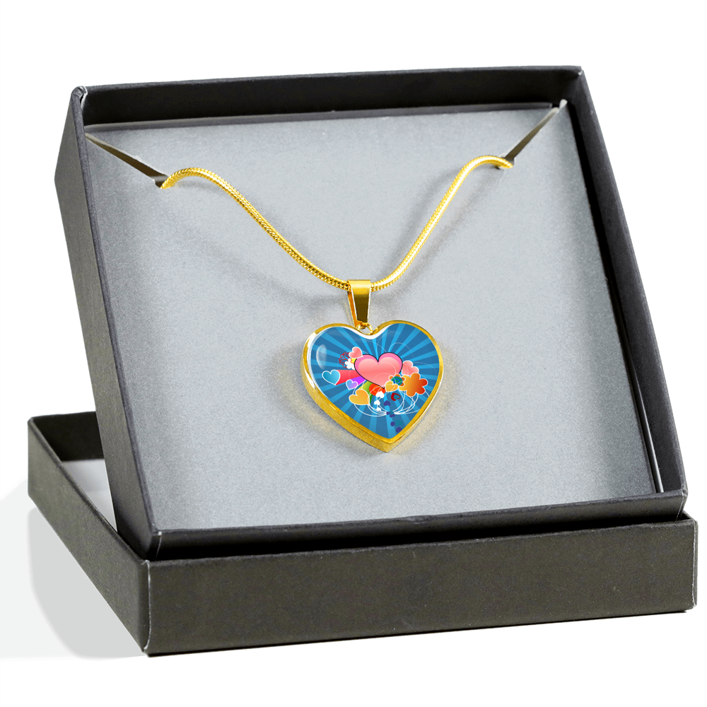 Gift Boxed 18K Gold Finished Heart Rays Of Love Charm Pendant Necklace