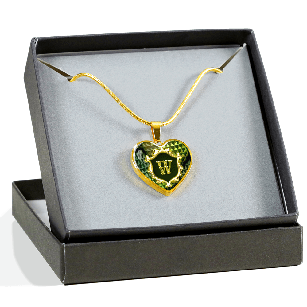 Giftboxed Valentines W Initial Monogram Heart Pendant 18K Gold Finish Necklace