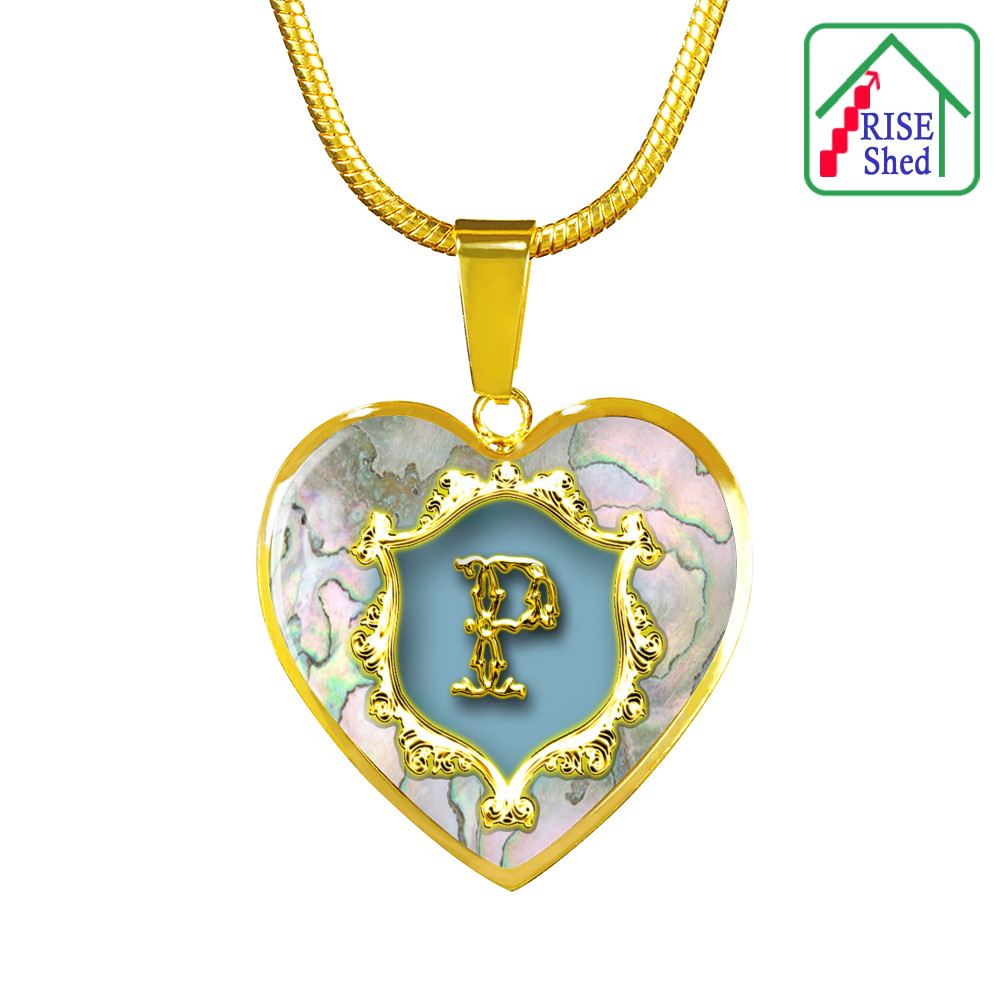 Valentines P Initial Monogram Heart Pendant 18K Gold Finish Necklace