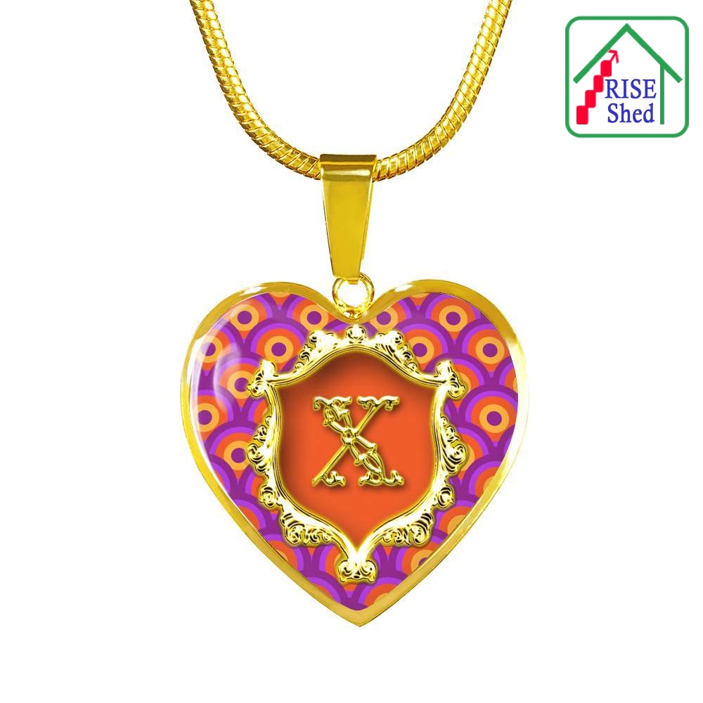 X Initial Monogram Alphabet 18K Gold Finish Heart Pendant and Necklace