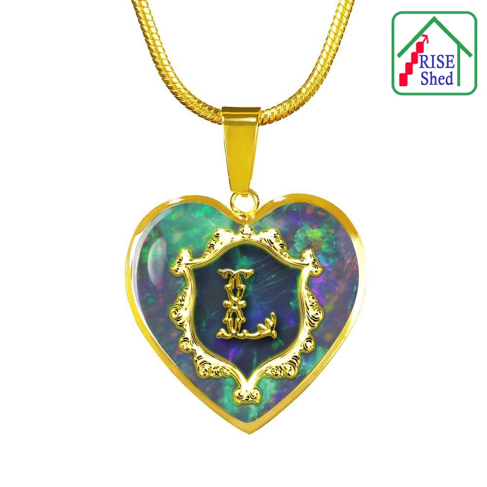 L Initial Monogram Alphabet Heart Pendant And Necklace Jewelry with an 18K gold finish