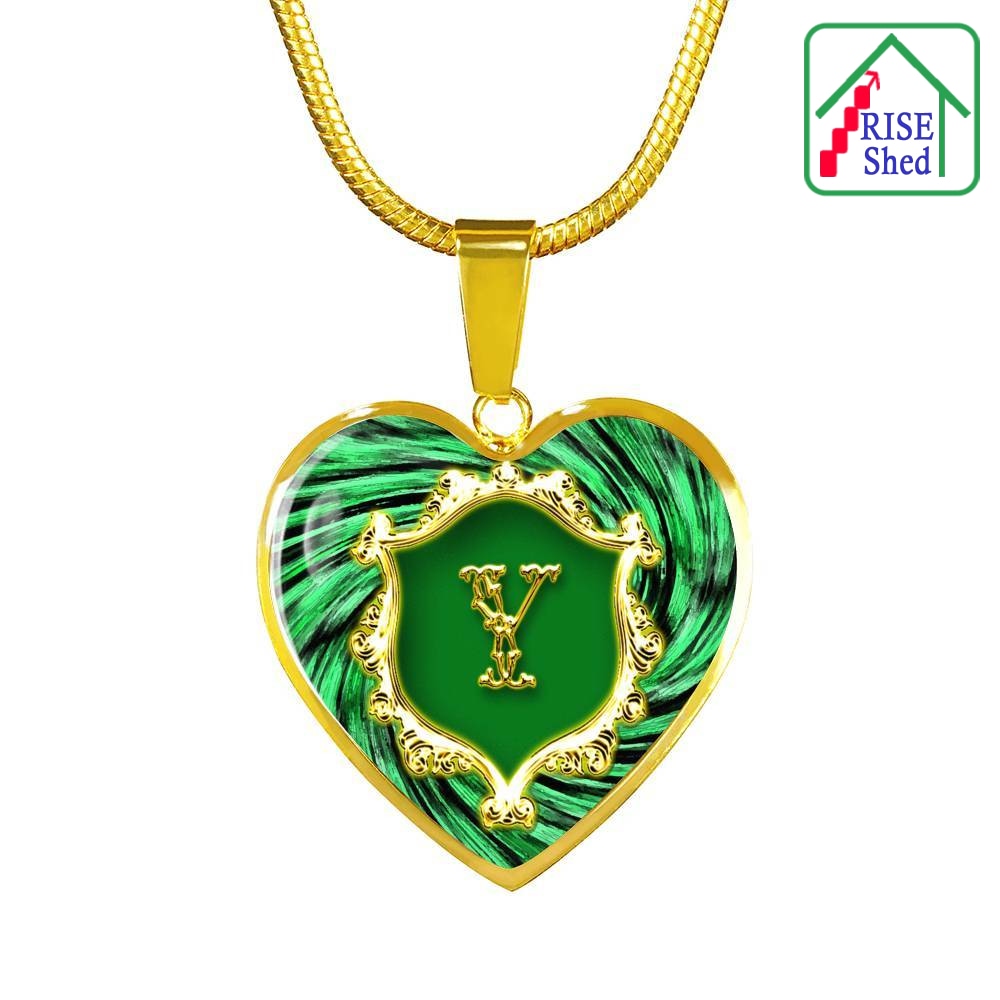 Y Initial Monogram Alphabet 18K Gold Finish Heart Pendant and Necklace