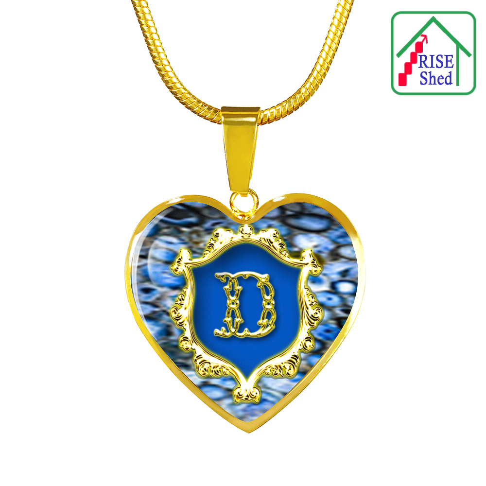Valentines D Initial Monogram Heart Pendant Necklace with 18K Gold Finish