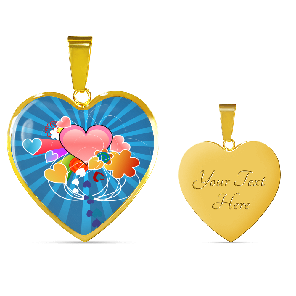 Heart Rays Of Love 18K Gold Finish Charm Pendant Necklace with Back side engraving