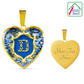 18K Gold Finish Valentines D Initial Monogram Heart Pendant with back side engraving