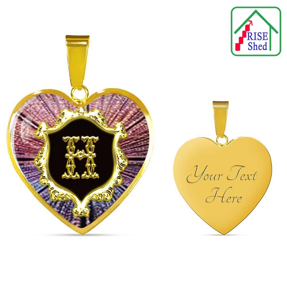 Custom engraved 18K Gold Finish H Initial Monogram Alphabet Heart Pendant and Necklace
