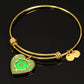 K Monogram Alphabet Initial Bangle Green Gold Glitter Style Background Heart Pendant on Black Glass