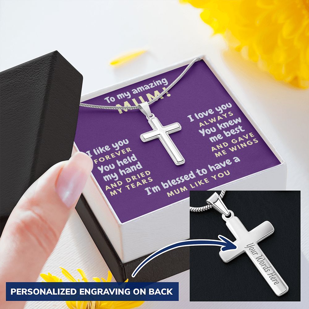To My Amazing Mum, I'm Blessed - Personalized Cross Necklace gift boxed