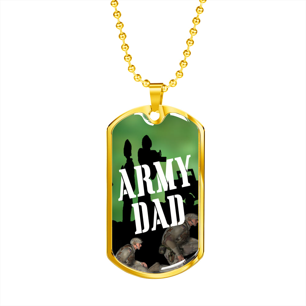 Army Dad Dog Tag with gold finsih on Military Chain