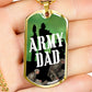 Army Dad Dog Tag with gold finish rests against palm of hand